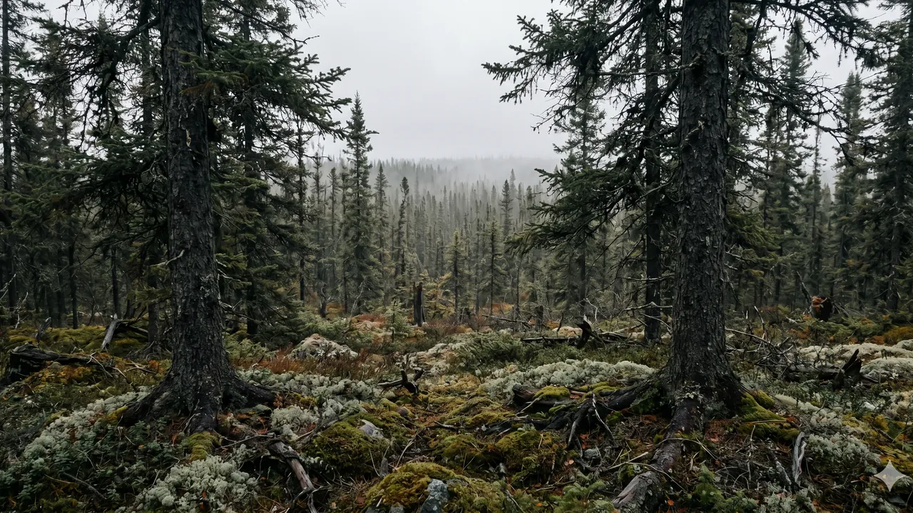 Pessière à mousses boréale, Lac-Saint-Jean — réseau racinaire interconnecté sous la surface