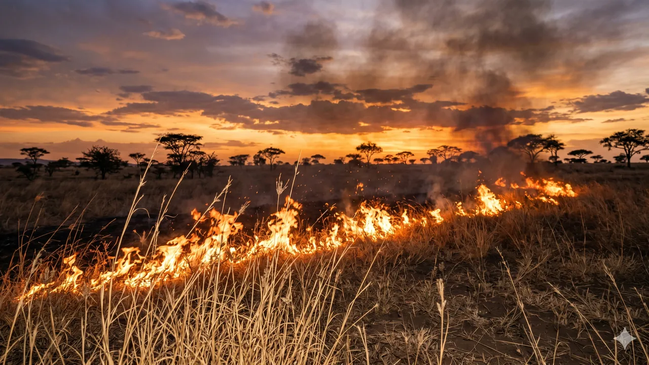 Savane africaine — feu de brousse et stratégie des graminées C4