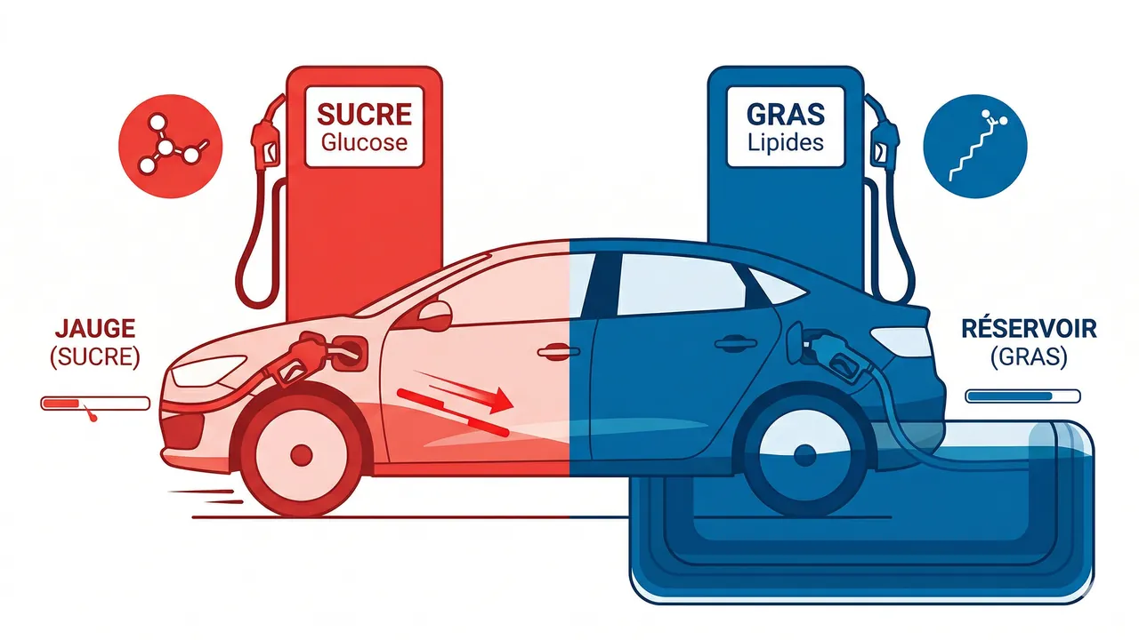 Voiture avec deux réservoirs de carburant — sucre et gras