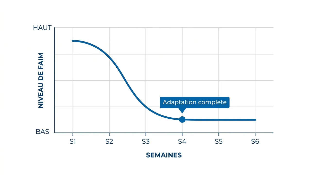 Courbe d'adaptation de la faim par semaine — jeûne intermittent