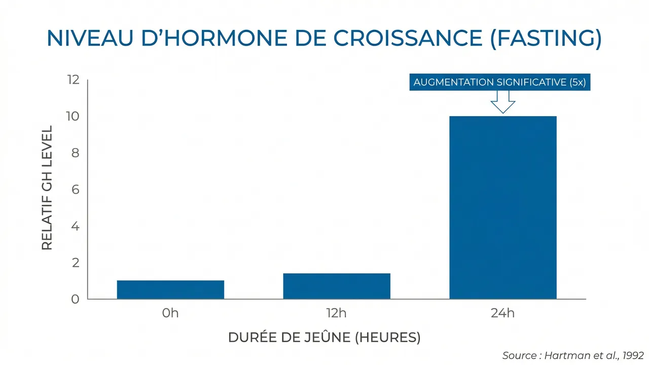 Graphique hormone de croissance — augmentation pendant le jeûne de 24 heures