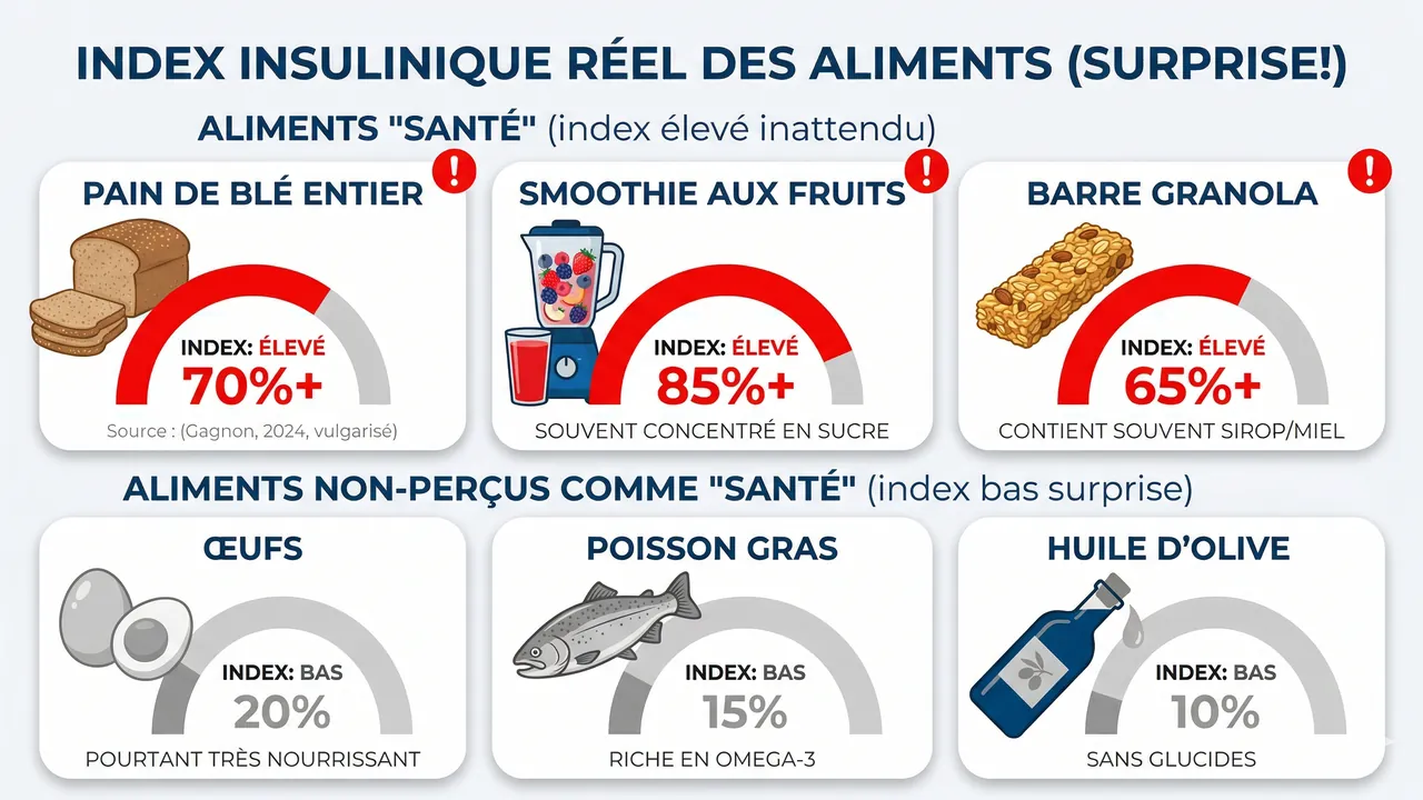 Tableau index insulinique — aliments santé vs aliments réels