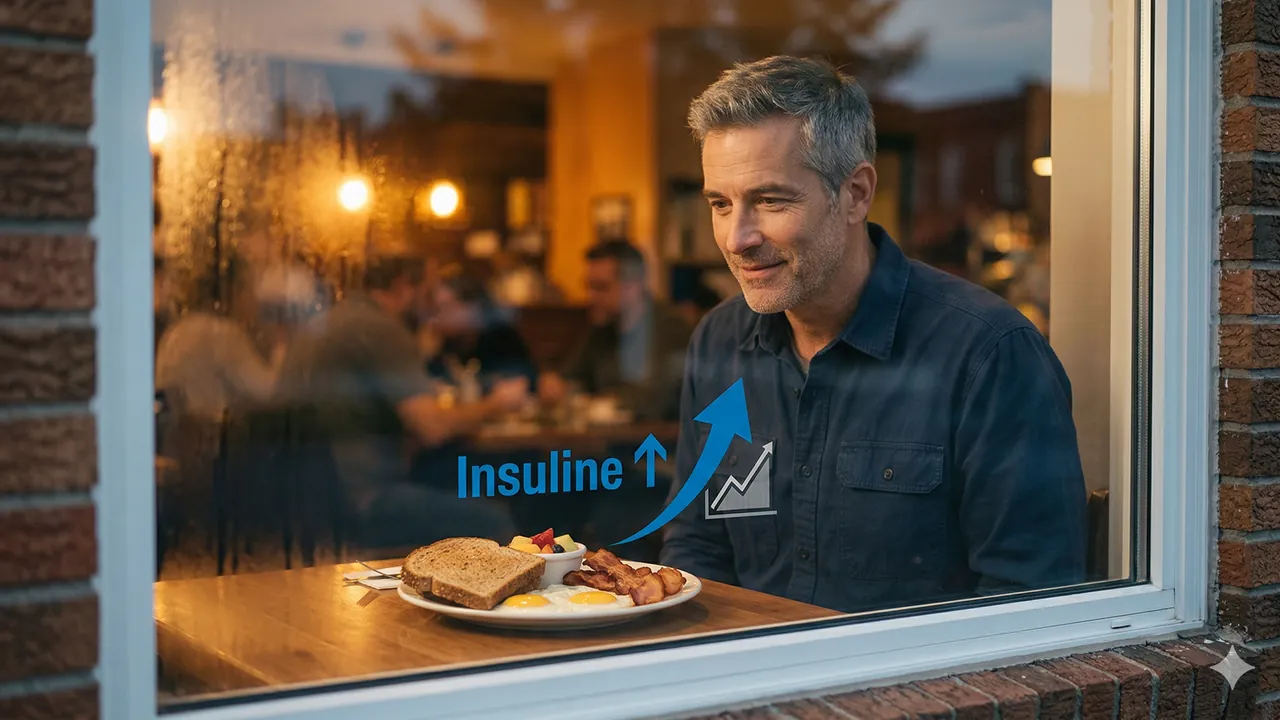 Homme qui regarde une assiette — réponse insulinique céphalique
