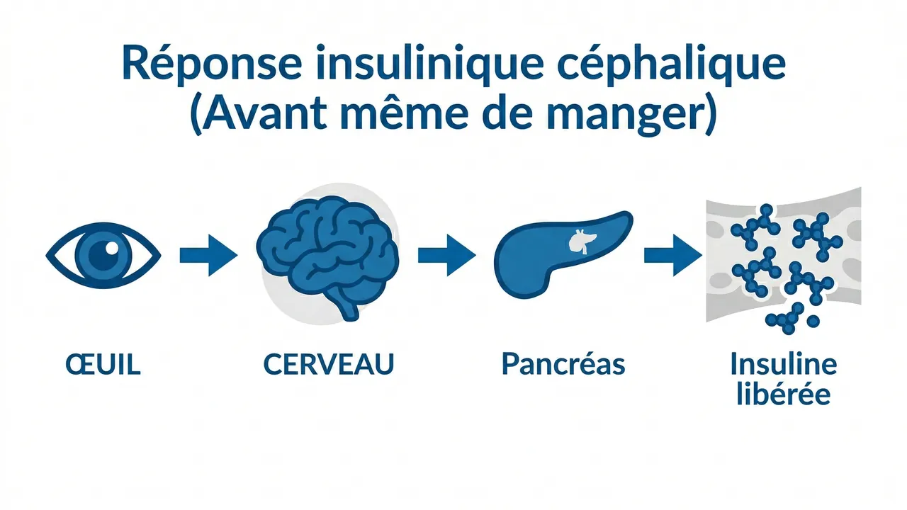 Schéma réponse insulinique céphalique — yeux-cerveau-pancréas